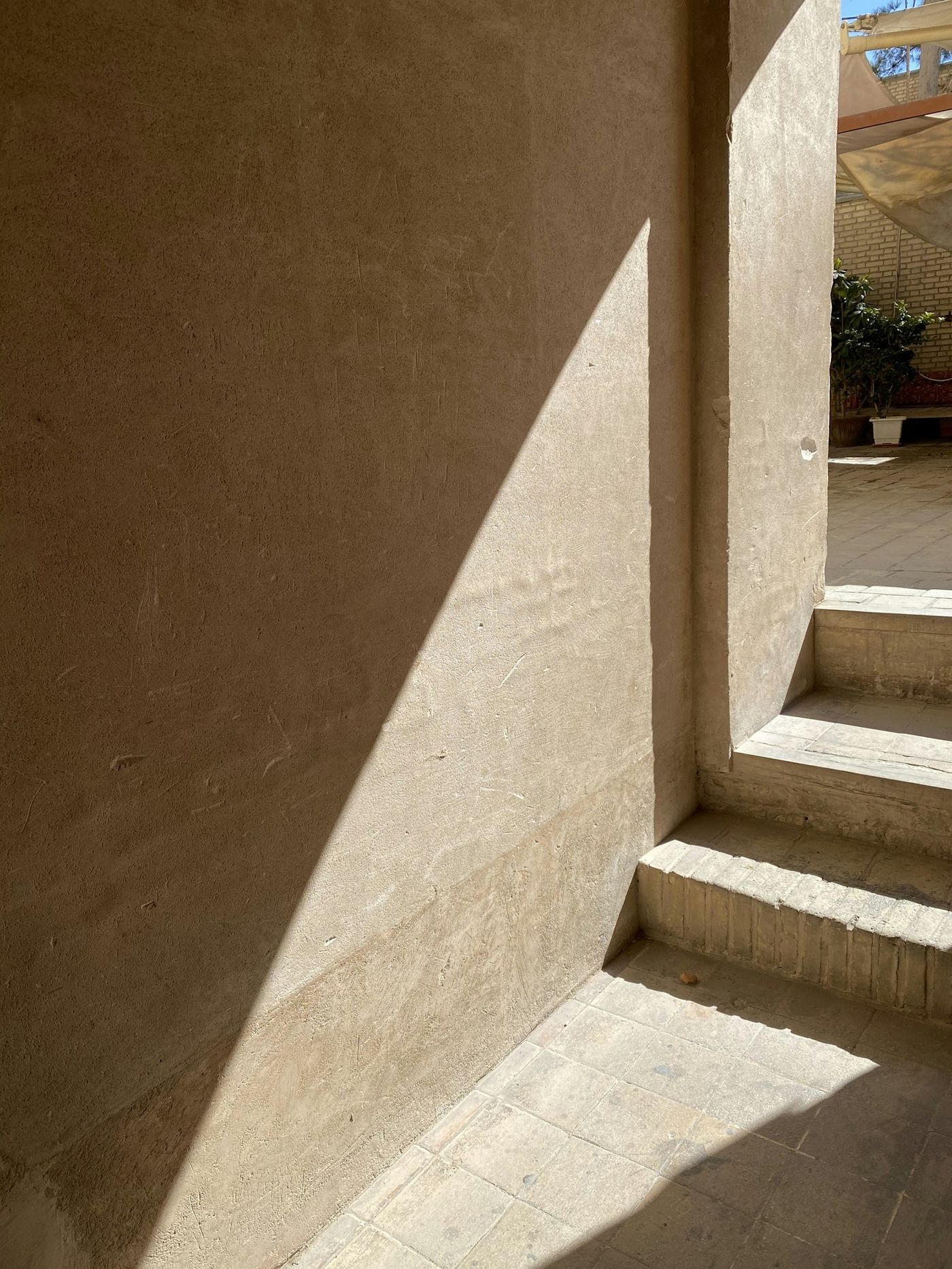 Sunlight on lime plaster steps